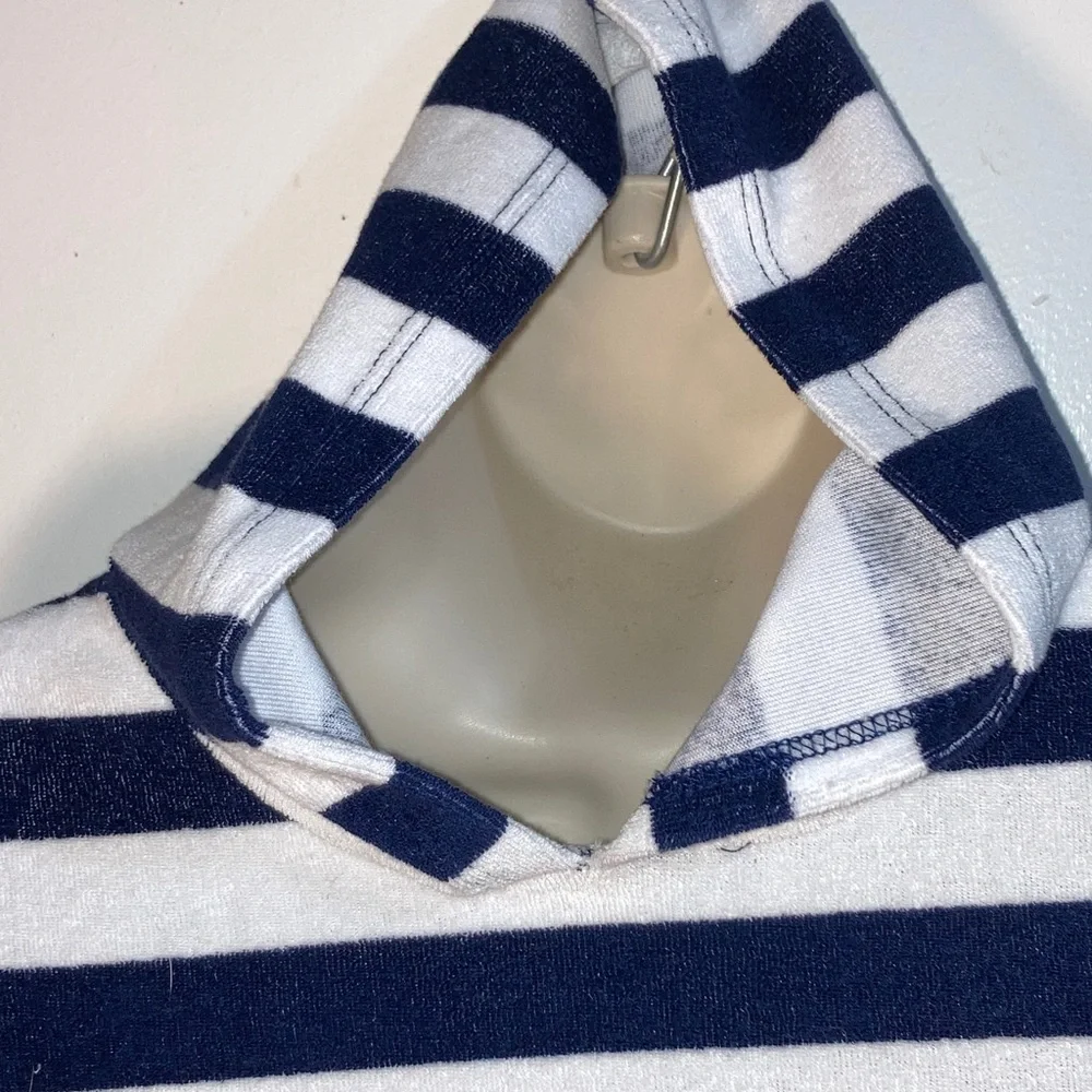 LANDS END Navy and White Striped Kids Hoodie NEW Unisex Size Small 6-7